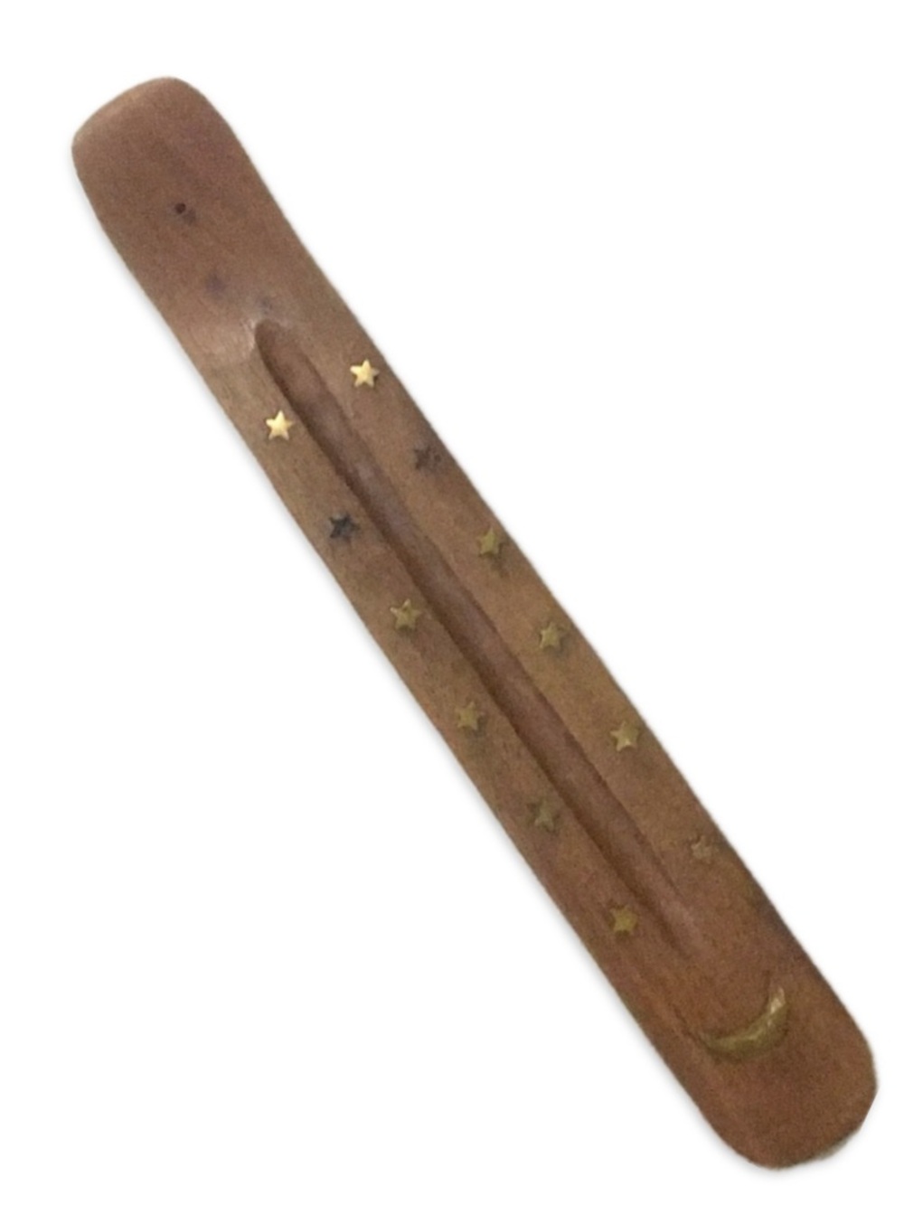 Vintage Wood Moon Stars Incense Stick Holder Brass Inlay Ash Catcher 10”